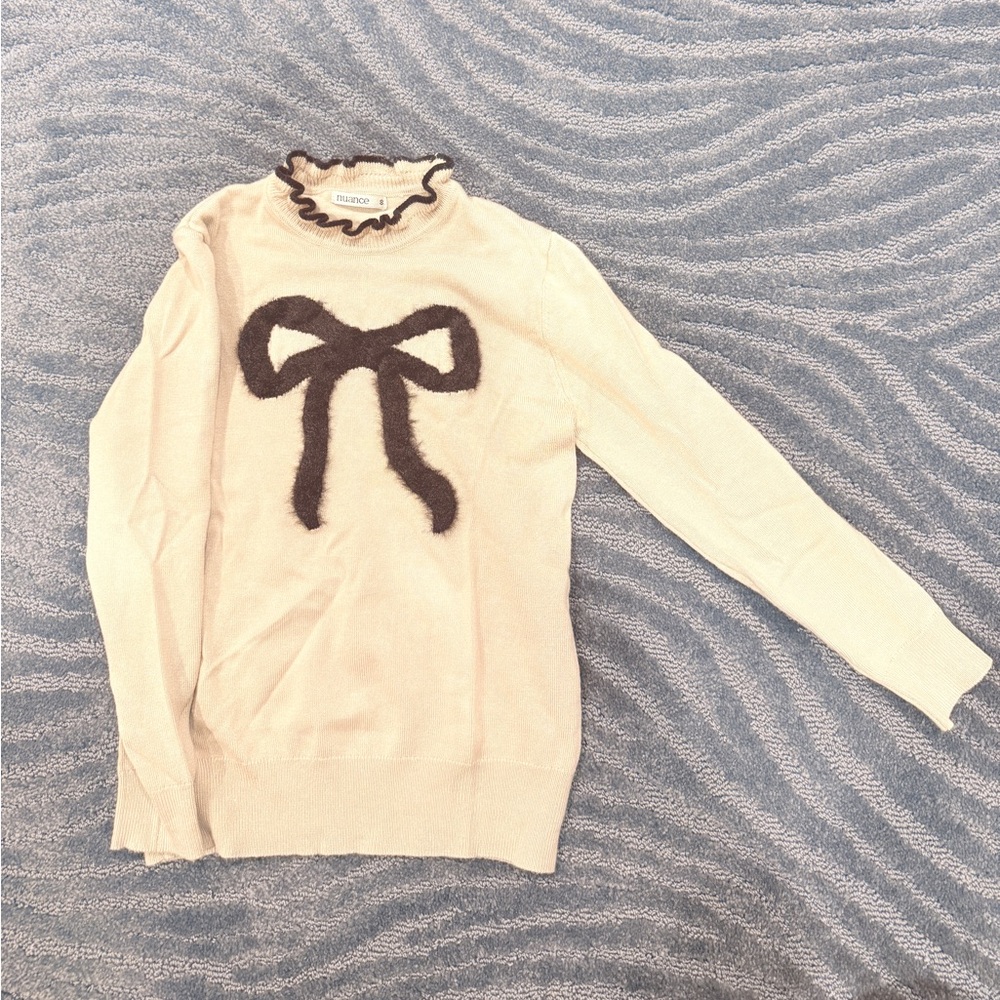 Girls brown sweater with brown bow